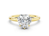 Yellow gold Heart Cut Moissanite Solitaire Ring with Thin Band and Four-Prong Setting