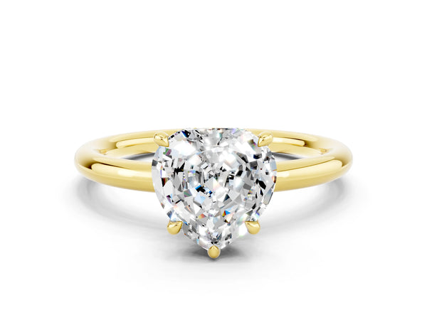 Yellow gold Heart Cut Moissanite Solitaire Ring with Thin Band and Four-Prong Setting