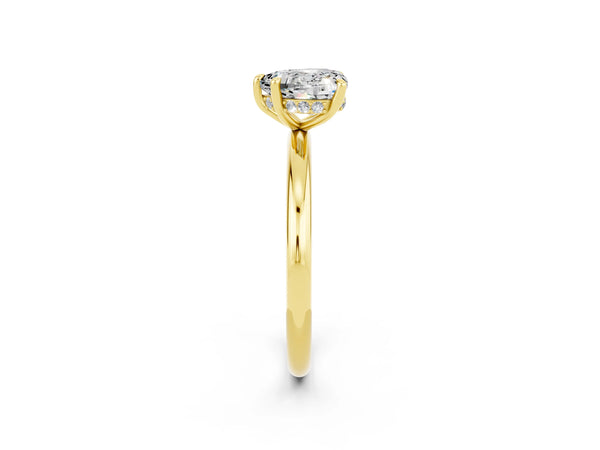 Yellow gold Heart Cut Moissanite Solitaire Ring with Thin Band and Four-Prong Setting