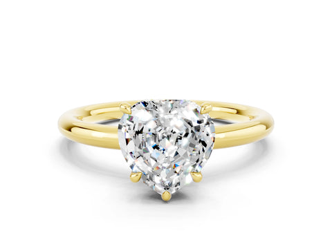 Yellow gold Heart Cut Moissanite Solitaire Ring with Thin Band and Four-Prong Setting