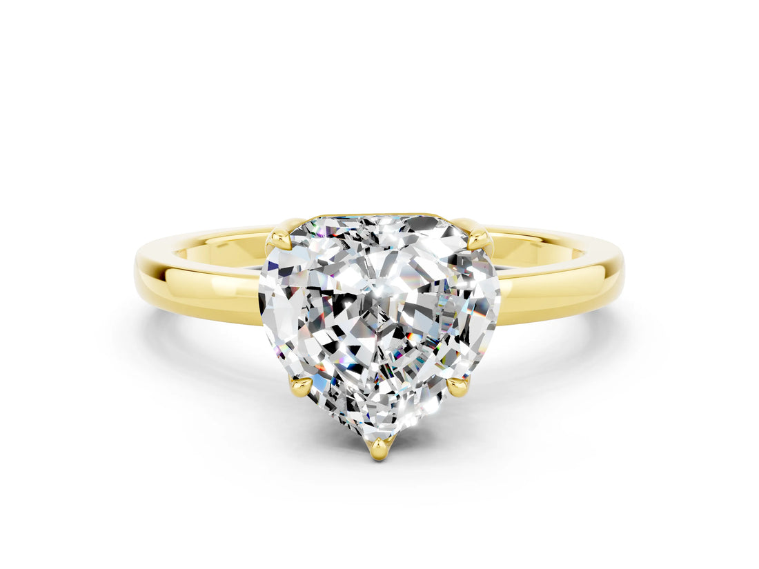 Yellow gold Heart Cut Moissanite Solitaire Ring with Thin Band and Prong Setting_12