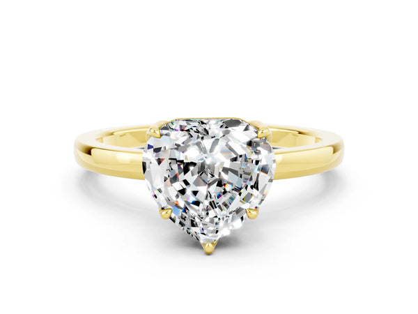 Yellow gold Heart Cut Moissanite Solitaire Ring with Thin Band and Prong Setting