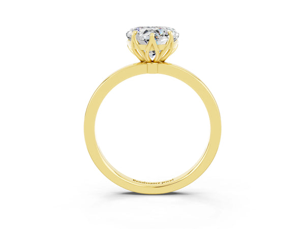 Yellow gold Heart Cut Moissanite Solitaire Ring with Thin Band and Prong Setting