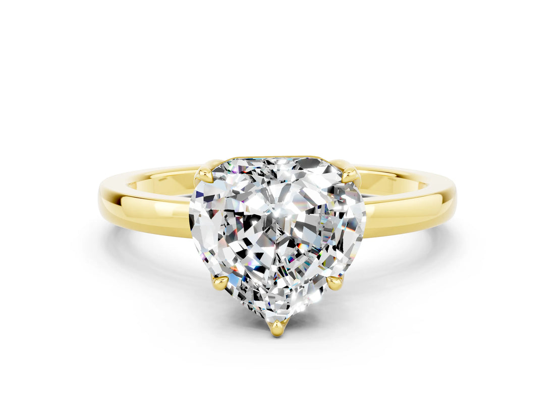 Yellow gold Heart Cut Moissanite Solitaire Ring with Thin Band and Prong Setting_24