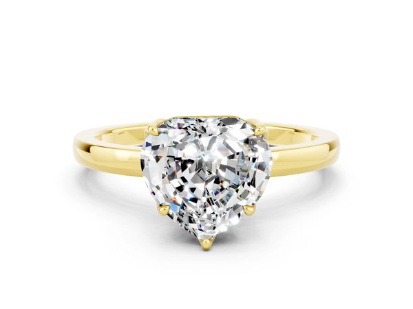 Yellow gold Heart Cut Moissanite Solitaire Ring with Thin Band and Prong Setting