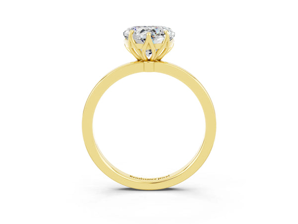 Yellow gold Heart Cut Moissanite Solitaire Ring with Thin Band and Prong Setting