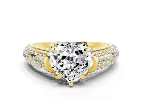 Yellow gold Heart Cut Moissanite Solitaire Ring with Three-Row Pavé Band and Four-Prong Setting_12