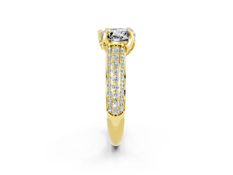 Yellow gold Heart Cut Moissanite Solitaire Ring with Three-Row Pavé Band and Four-Prong Setting_14