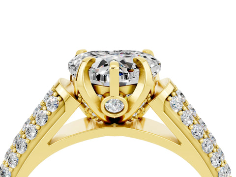 Yellow gold Heart Cut Moissanite Solitaire Ring with Three-Row Pavé Band and Four-Prong Setting_16