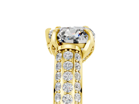 Yellow gold Heart Cut Moissanite Solitaire Ring with Three-Row Pavé Band and Four-Prong Setting_17