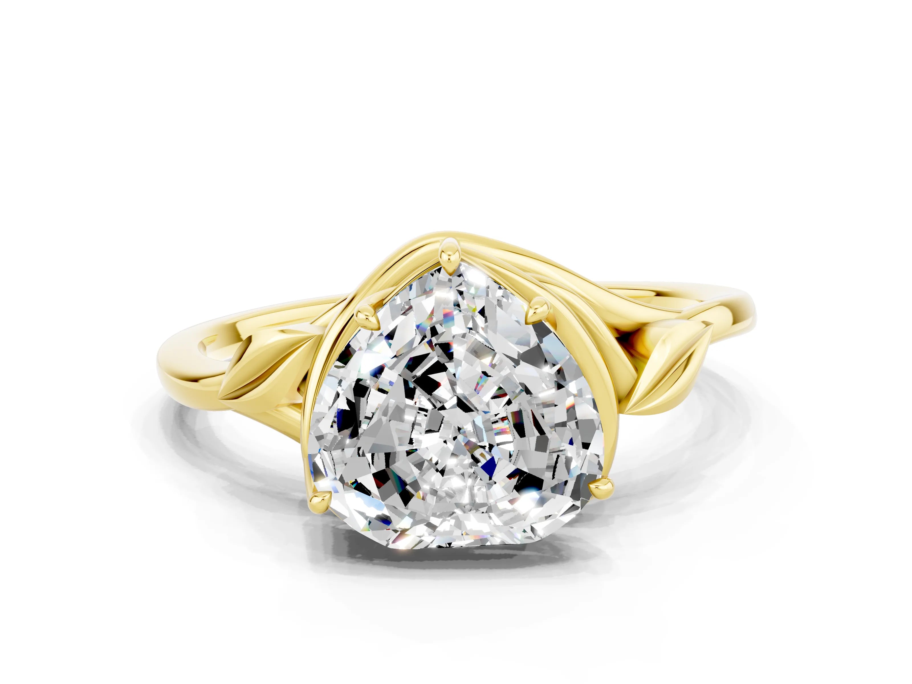 Yellow gold Heart Cut Moissanite Solitaire Ring with Twist Band and Four-Prong Setting_24