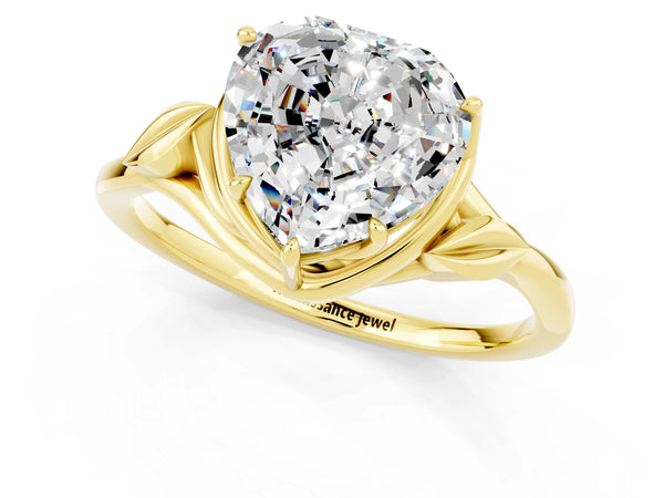 Yellow gold Heart Cut Moissanite Solitaire Ring with Twist Band and Four-Prong Setting