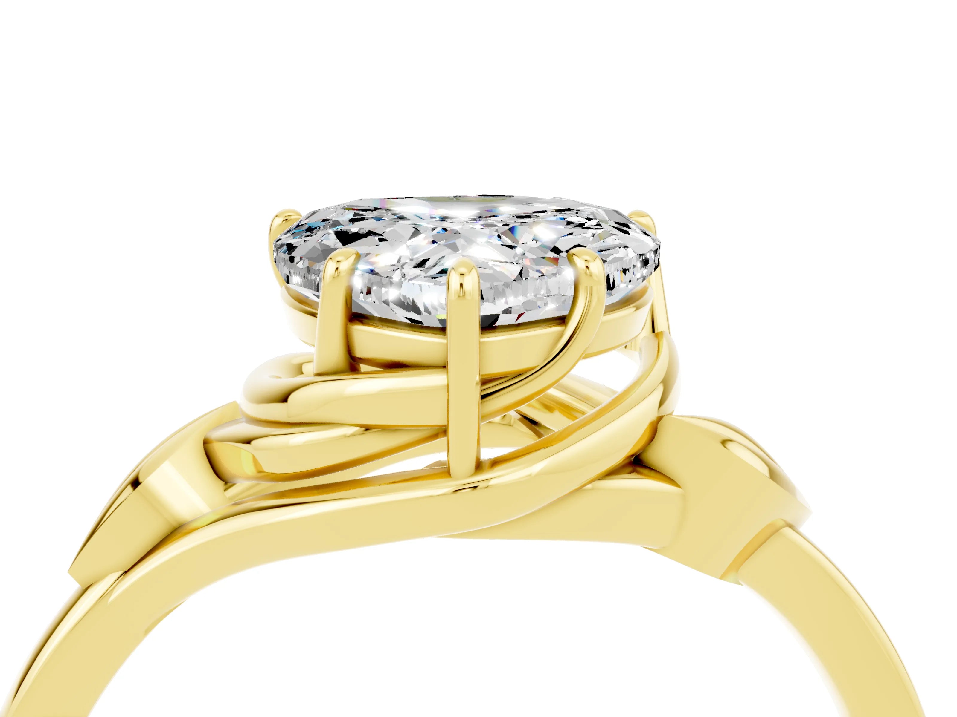 Yellow gold Heart Cut Moissanite Solitaire Ring with Twist Band and Four-Prong Setting_28