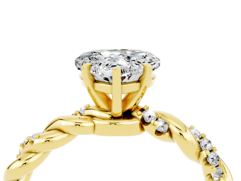 Yellow gold Heart Cut Moissanite Solitaire Ring with Twisted Band and Pavé Accents_4