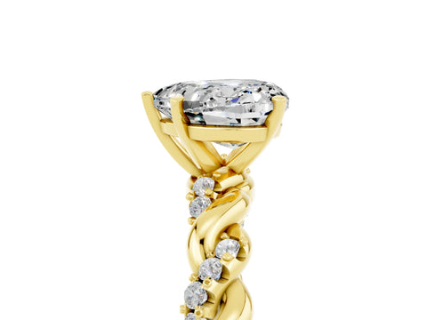 Yellow gold Heart Cut Moissanite Solitaire Ring with Twisted Band and Pavé Accents_5
