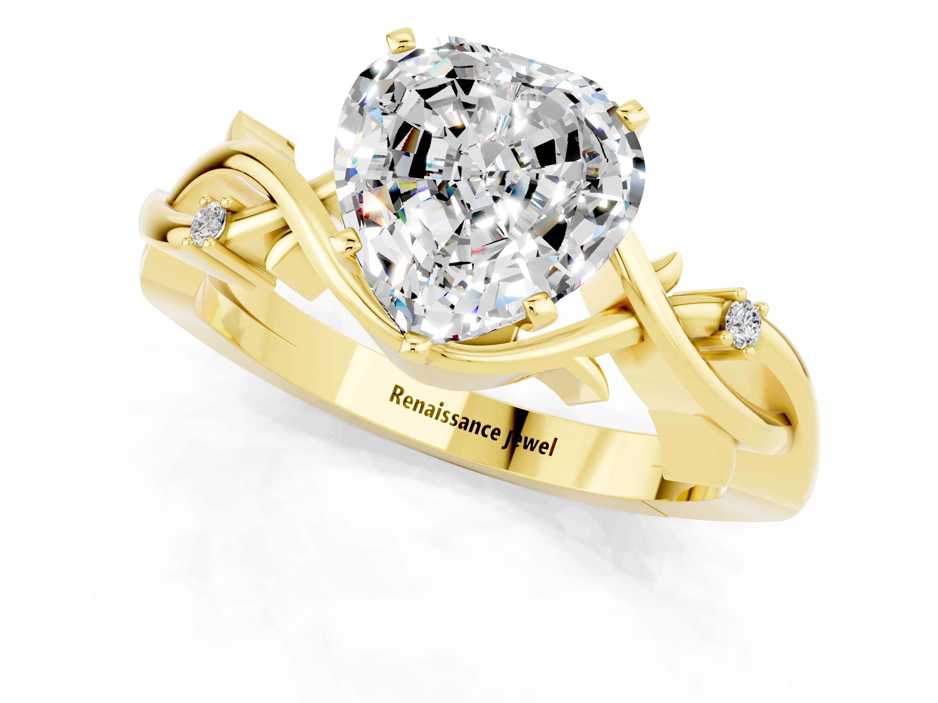 Yellow gold Heart Cut Moissanite Solitaire Ring with Twisted Band and Prong Setting_1