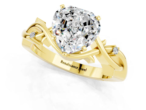 Yellow gold Heart Cut Moissanite Solitaire Ring with Twisted Band and Prong Setting_1