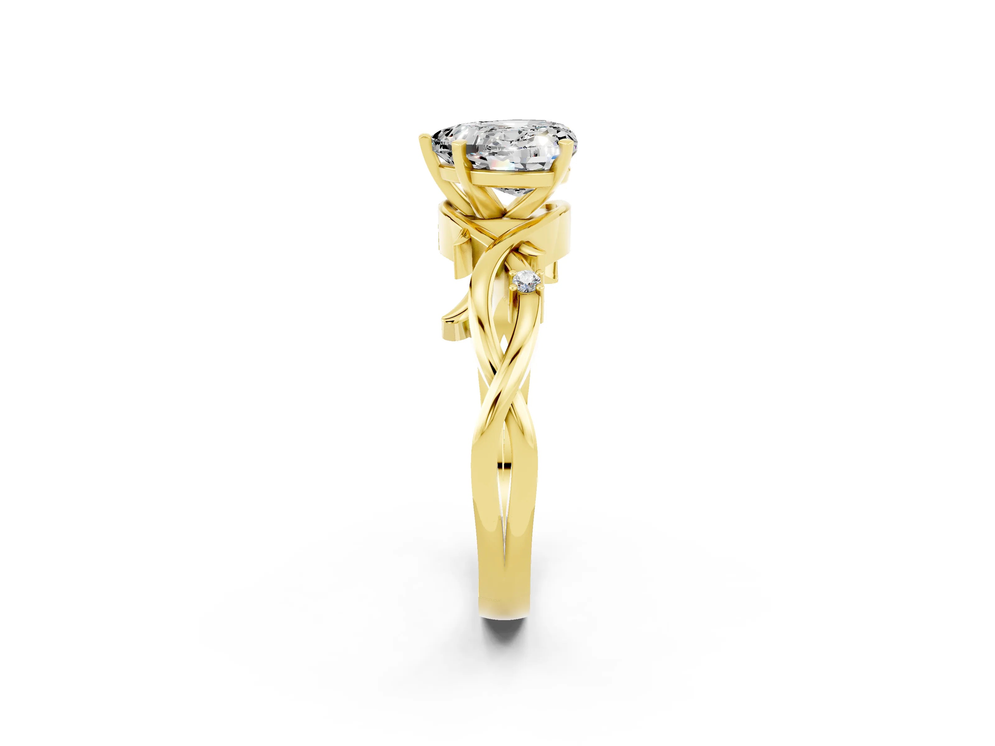 Yellow gold Heart Cut Moissanite Solitaire Ring with Twisted Band and Prong Setting_2