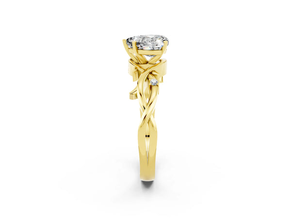 Yellow gold Heart Cut Moissanite Solitaire Ring with Twisted Band and Prong Setting