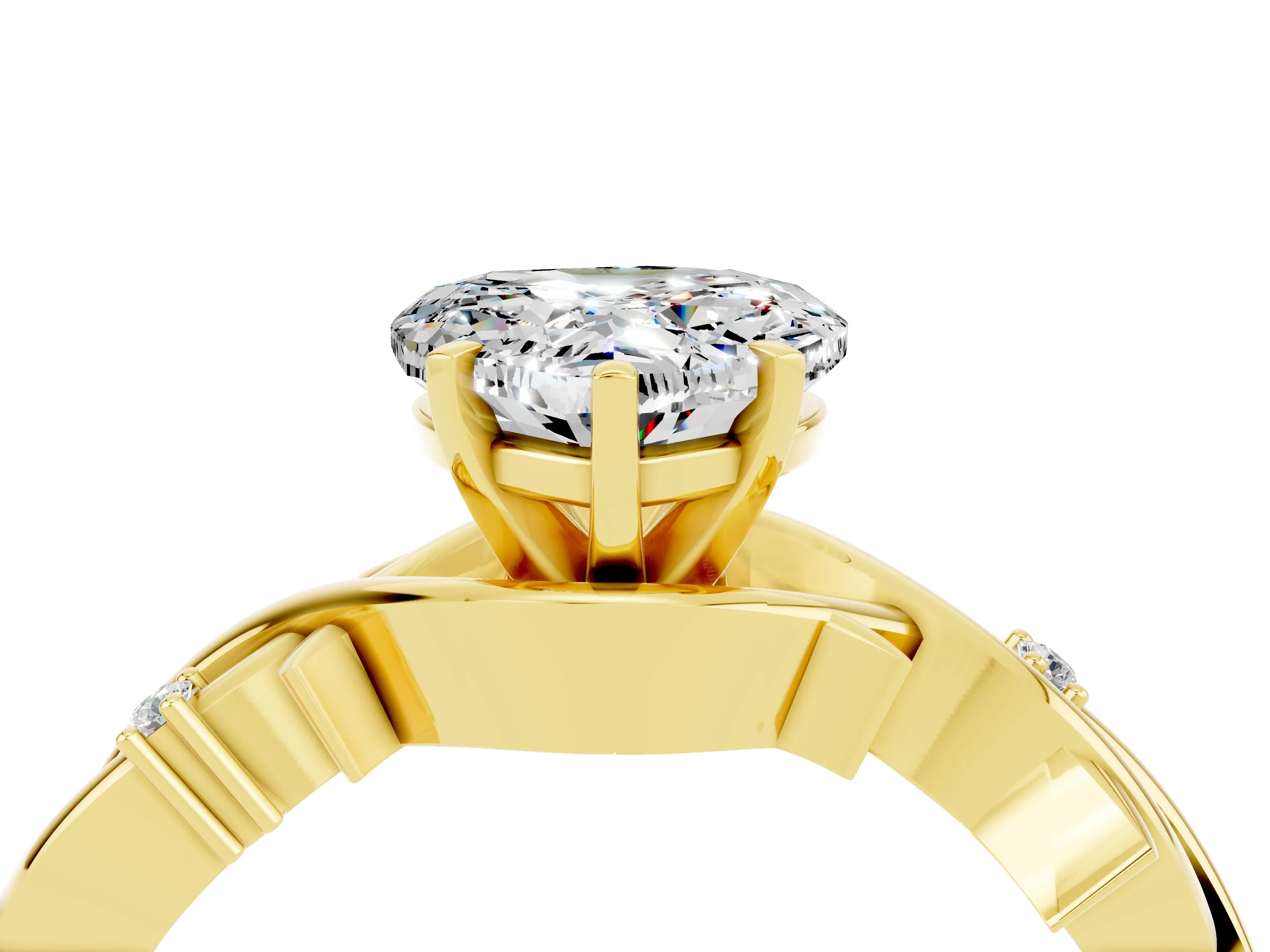 Yellow gold Heart Cut Moissanite Solitaire Ring with Twisted Band and Prong Setting_4