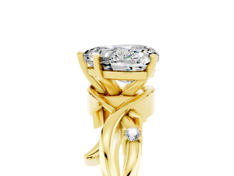 Yellow gold Heart Cut Moissanite Solitaire Ring with Twisted Band and Prong Setting_5