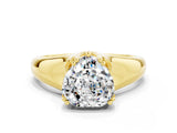 Yellow gold Heart Cut Moissanite Solitaire Ring with Wide Band and Prong Setting