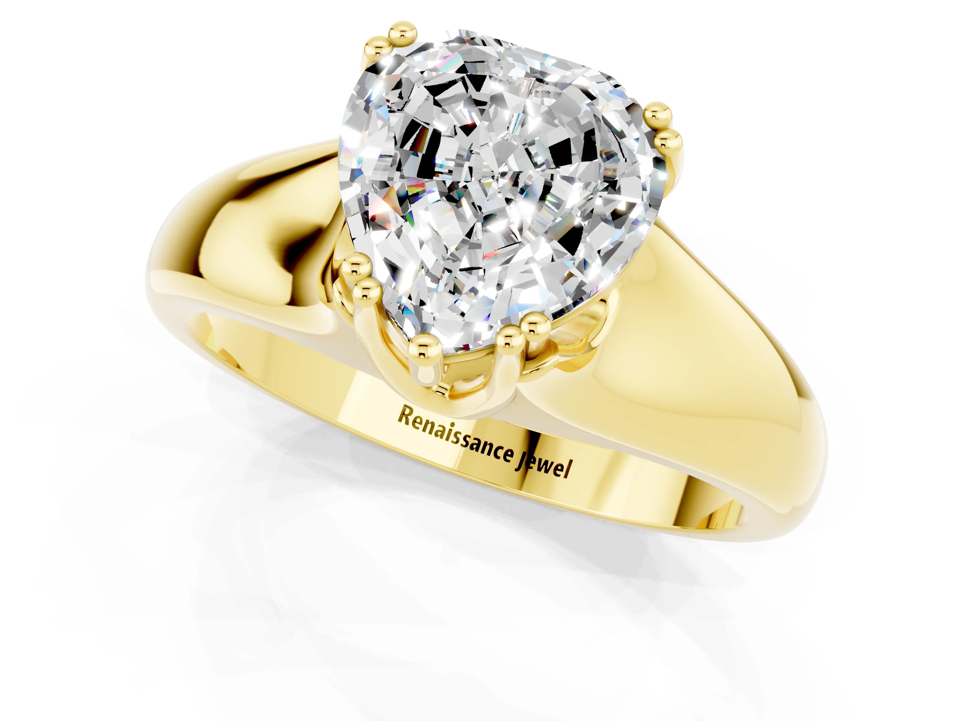 Yellow gold Heart Cut Moissanite Solitaire Ring with Wide Band and Prong Setting_1