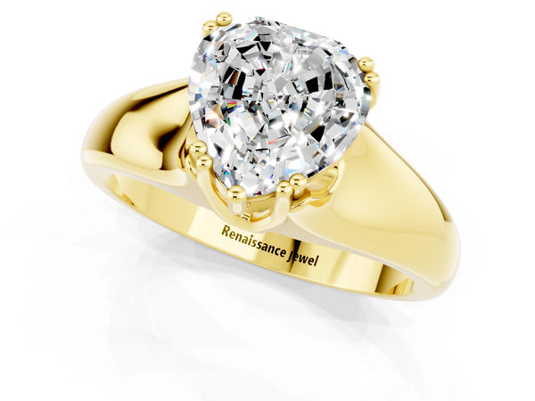 Yellow gold Heart Cut Moissanite Solitaire Ring with Wide Band and Prong Setting