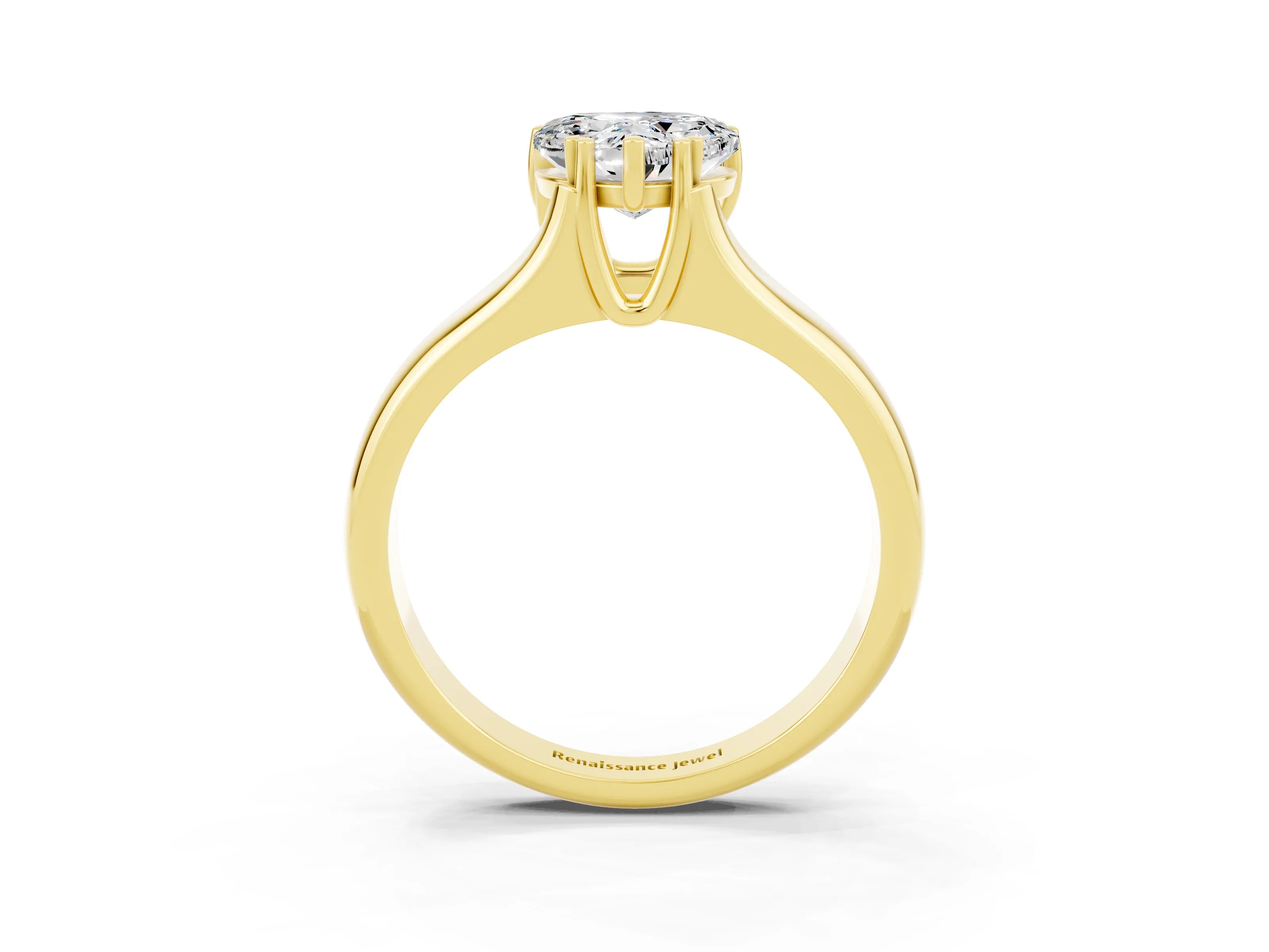 Yellow gold Heart Cut Moissanite Solitaire Ring with Wide Band and Prong Setting_3