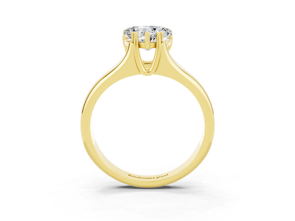 Yellow gold Heart Cut Moissanite Solitaire Ring with Wide Band and Prong Setting