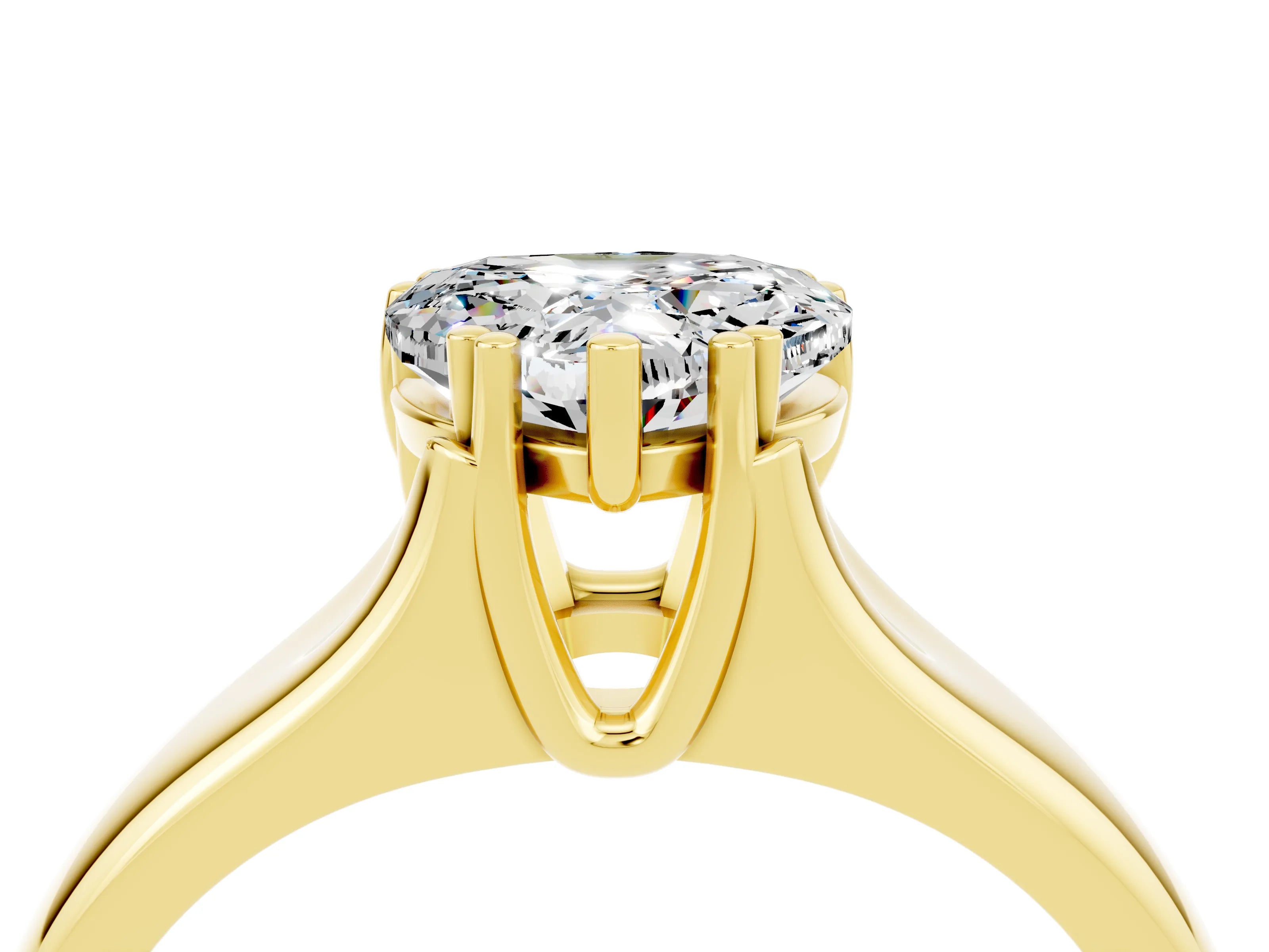Yellow gold Heart Cut Moissanite Solitaire Ring with Wide Band and Prong Setting_4