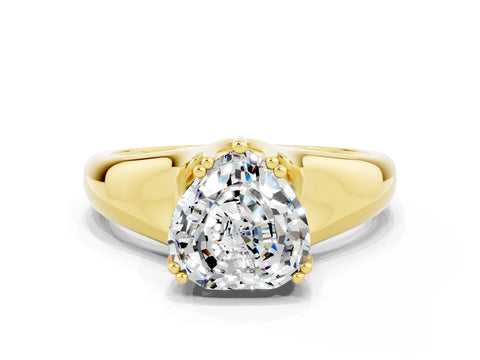 Yellow gold Heart Cut Moissanite Solitaire Ring with Wide Band and Prong Setting