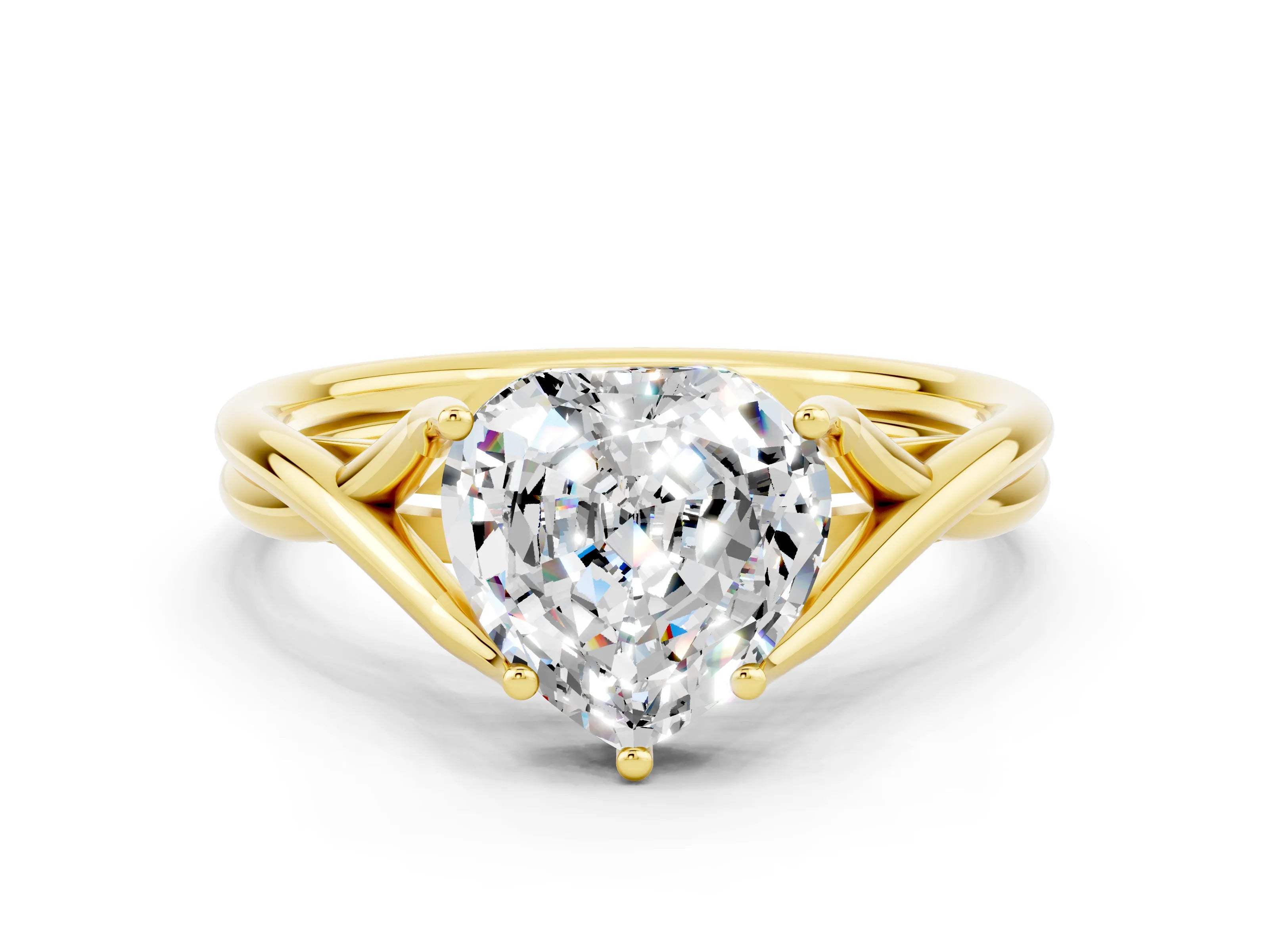 Yellow gold Heart Cut Moissanite Solitaire Twist Band Prong Setting Ring_48