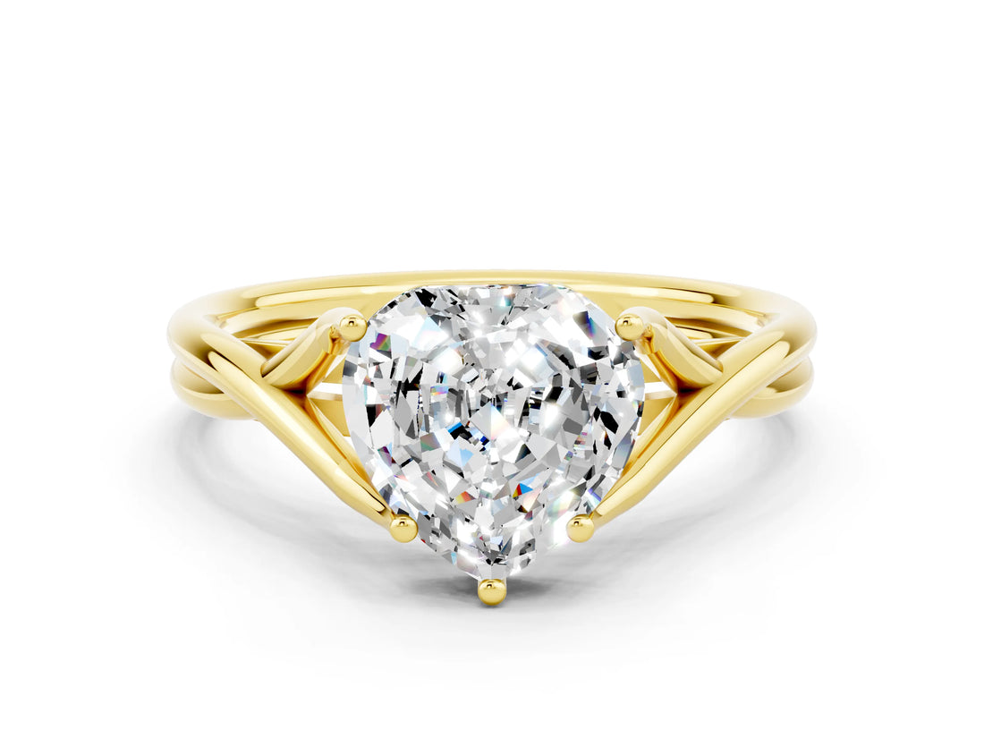 Yellow gold Heart Cut Moissanite Solitaire Twist Band Prong Setting Ring_48