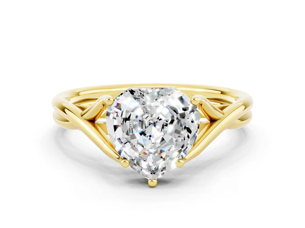 Yellow gold Heart Cut Moissanite Solitaire Twist Band Prong Setting Ring