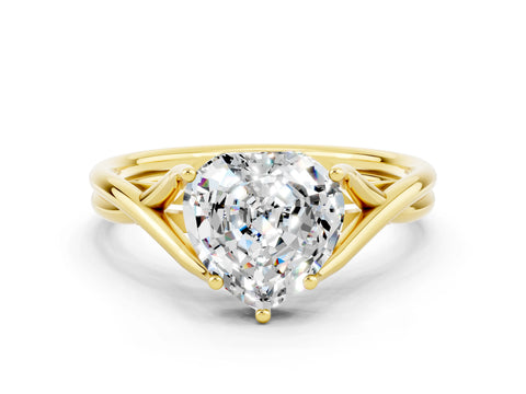 Yellow gold Heart Cut Moissanite Solitaire Twist Band Prong Setting Ring_48