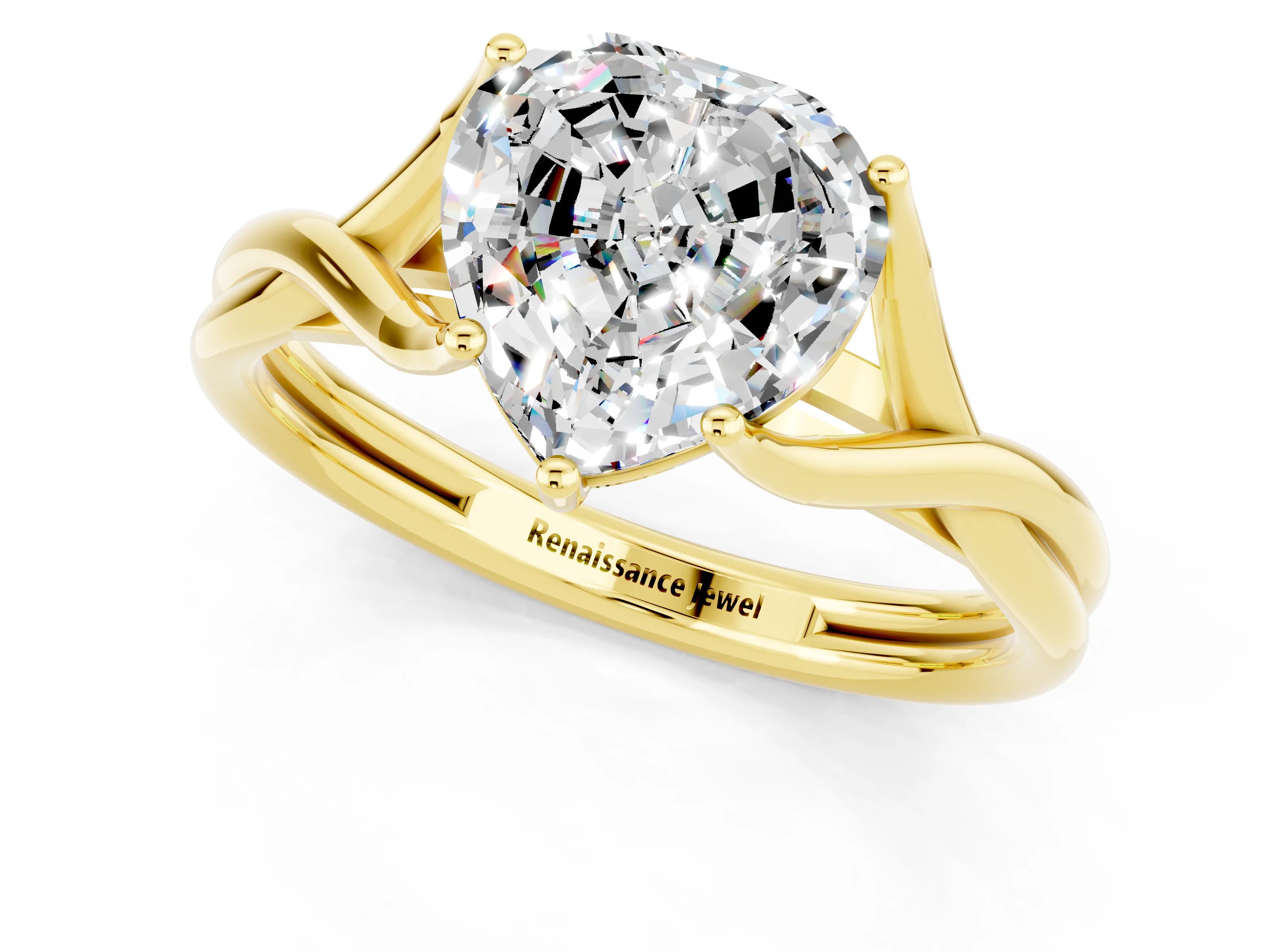 Yellow gold Heart Cut Moissanite Solitaire Twist Band Prong Setting Ring_49