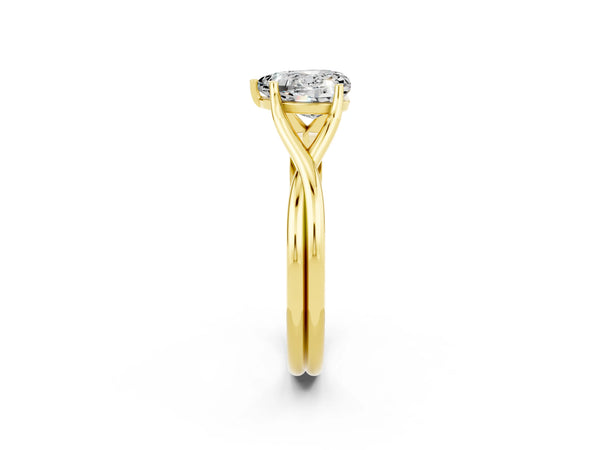 Yellow gold Heart Cut Moissanite Solitaire Twist Band Prong Setting Ring