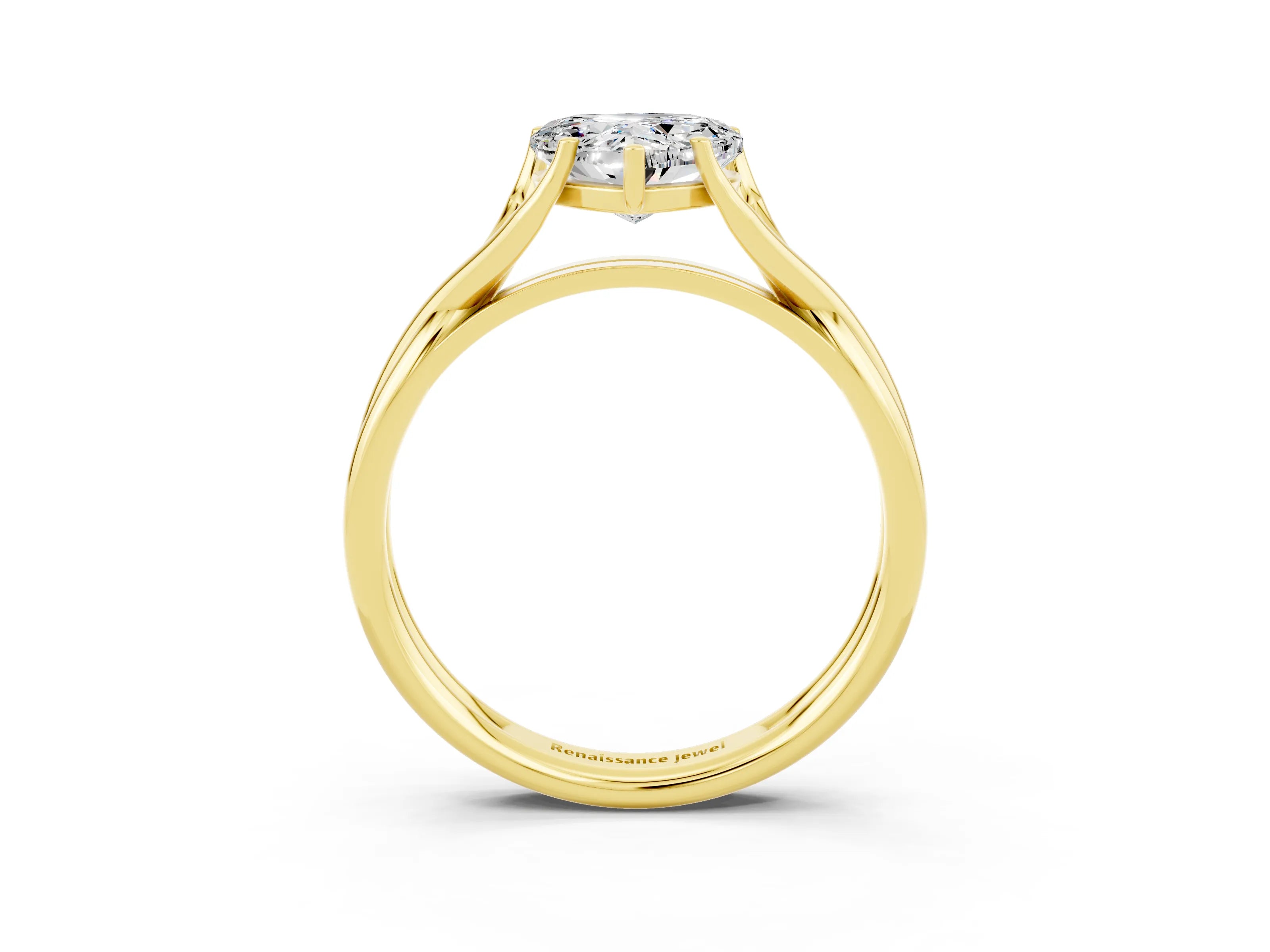Yellow gold Heart Cut Moissanite Solitaire Twist Band Prong Setting Ring_51