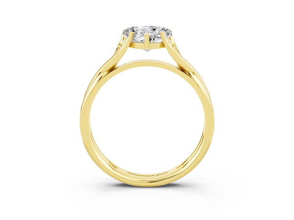 Yellow gold Heart Cut Moissanite Solitaire Twist Band Prong Setting Ring