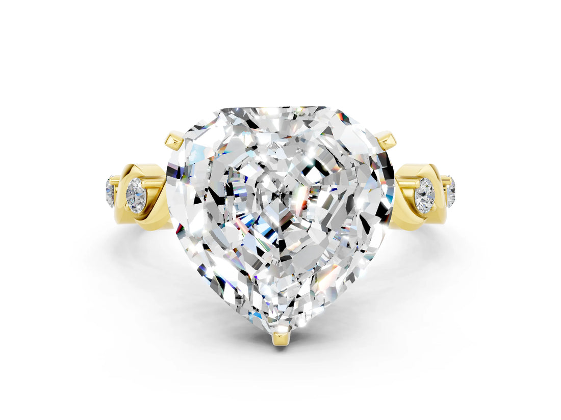 Yellow gold Heart Cut Moissanite Solitaire Twisted Band with Round  Accents and Prong Setting_12