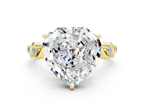 Yellow gold Heart Cut Moissanite Solitaire Twisted Band with Round  Accents and Prong Setting