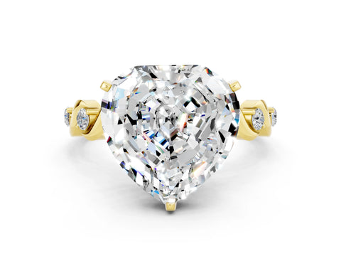 Yellow gold Heart Cut Moissanite Solitaire Twisted Band with Round  Accents and Prong Setting_12