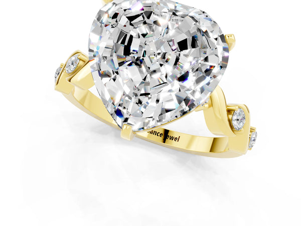 Yellow gold Heart Cut Moissanite Solitaire Twisted Band with Round  Accents and Prong Setting