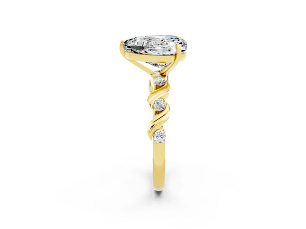 Yellow gold Heart Cut Moissanite Solitaire Twisted Band with Round  Accents and Prong Setting