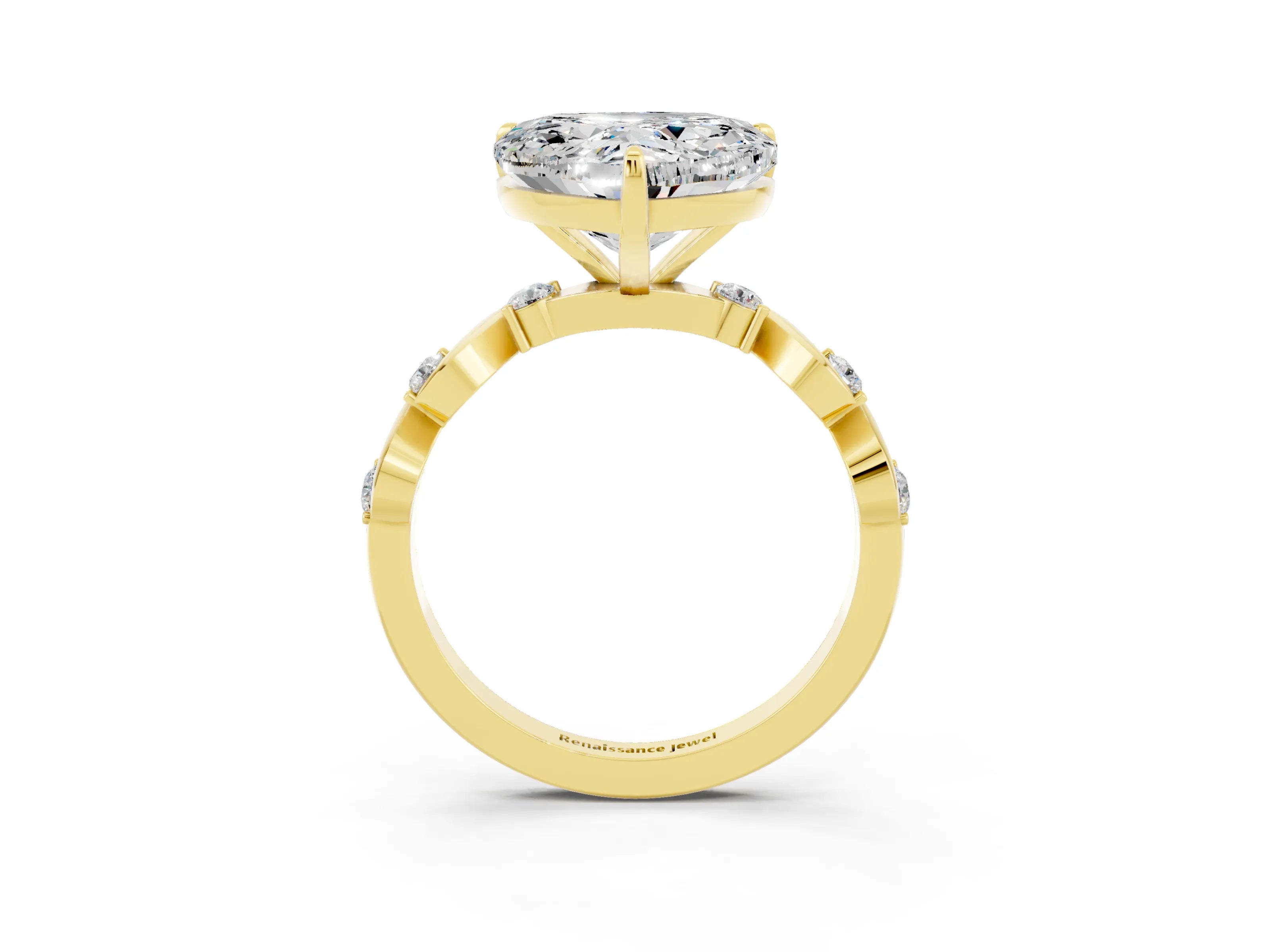 Yellow gold Heart Cut Moissanite Solitaire Twisted Band with Round  Accents and Prong Setting_15