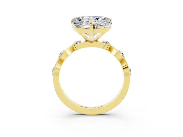 Yellow gold Heart Cut Moissanite Solitaire Twisted Band with Round  Accents and Prong Setting