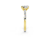 Yellow gold Heart Cut Moissanite Solitaire with Side Baguettes and Channel Set Band_2