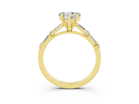 Yellow gold Heart Cut Moissanite Solitaire with Side Baguettes and Channel Set Band_3