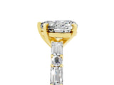 Yellow gold Heart Cut Moissanite Solitaire with Side Baguettes and Channel Set Band_5